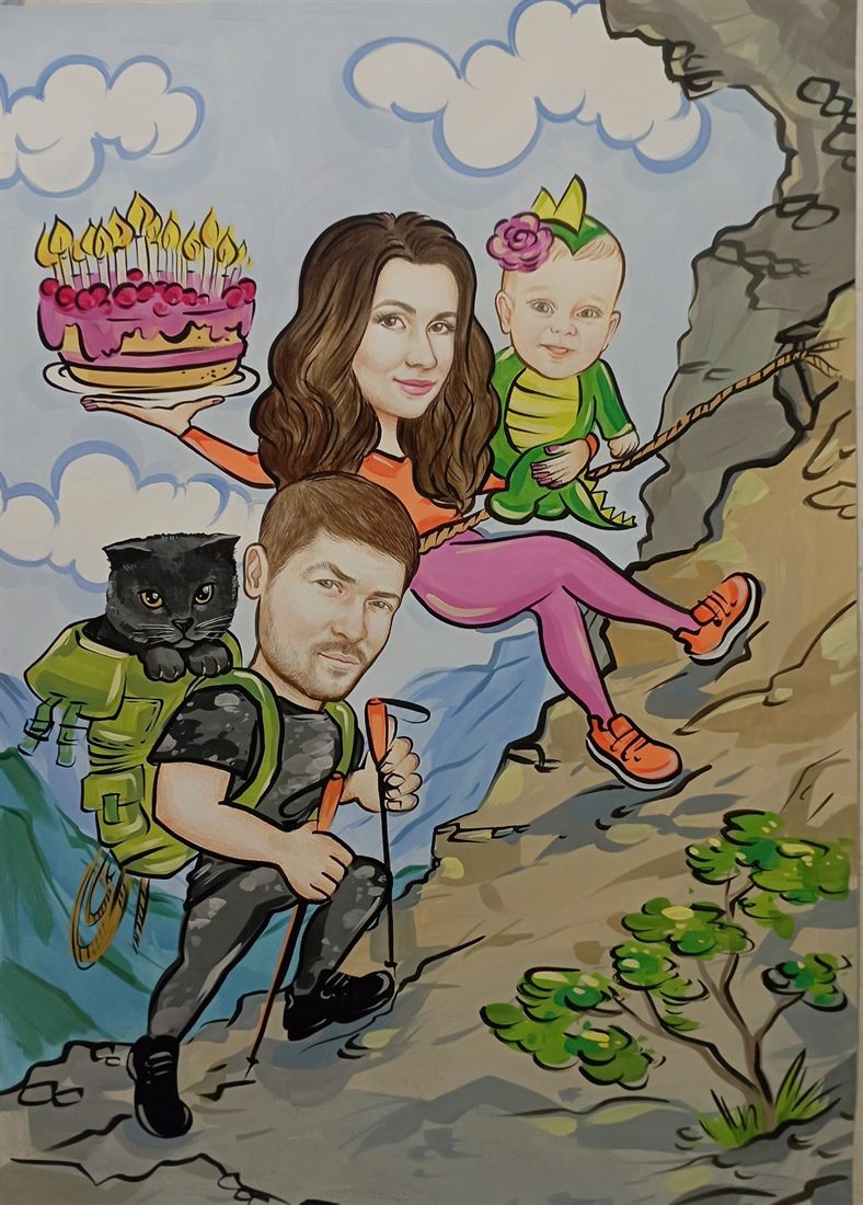 Семейные шаржи — работа Анны Макаровой, пример 2. Шарж по фото на заказ